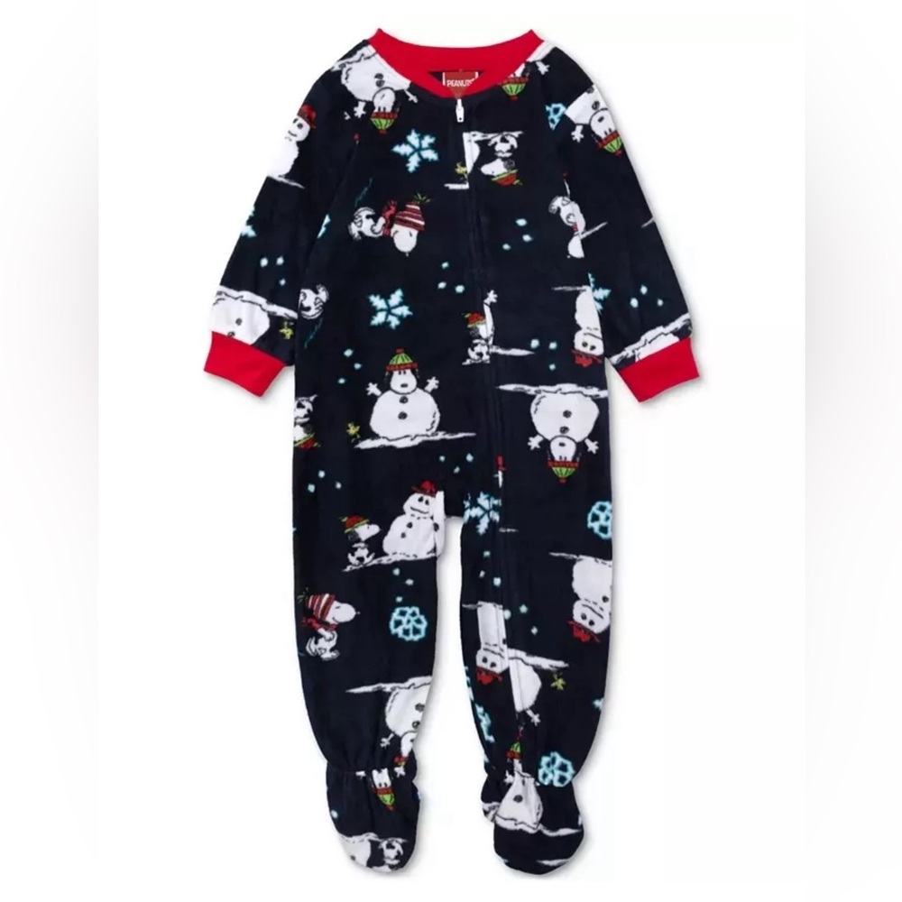 Peanuts Briefly Stated Matching Baby Footed One-Piece Pajamas, Navy, 12 M